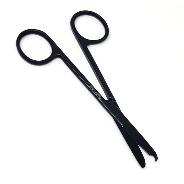 Suture Stitch Scissors 4.5" with Crescent Delicate Hook- Perfect for Suture Removal, First Aid, EMS Training and More Premium Quality Instrument- Stainless Steel (Tactical Black)