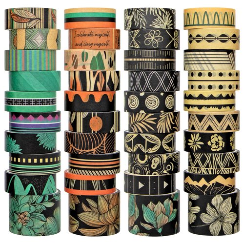 WAPETASHI 40 Rolls Washi Tape Set - Green Floral Decorative Tape, Adhesive Tape for Bullet Journal Supplies, Junk Journal, DIY Craft, Scrapbooking Supplies, Gift Wrapping, Party Decoration, Art Craft