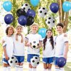 30pcs Soccer Balloon Blue Black,Soccer Print Balloon Set,Football Party Birthday Decorations,12 Inch Football Latex Balloon for Boys Kids Football Euros Football Sport Theme Party Decorations