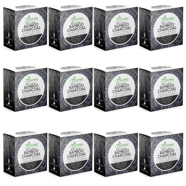 Solid Shampoo Bar And Conditioner Effect Hair Soap – 12 Pack Natural Shampoo Bars For Hair With Plant Based Essential Oils And Eco Friendly Zero Waste Biodegradable Packaging (Bamboo Charcoal Pack Of 12)