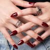 GLAMERMAID Dark Red Press On Nails Short Almond, Handmade Soft Jelly Gel Nail Tips Deep Burgundy Round Fake Nails, Natural Deep Red Stick Glue on Nails for Women, Reusable Round Oval False Nail Kit