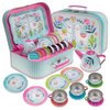Jewelkeeper Tea Party Set for Girls - 15 Piece Tin Tea Set Includes Teapot, 4 Tea Cups, 4 Saucers, Plates, Tray, and Case - Llama Tea Party Set with Carrying Case - Ideal Kid Toys for Pretend Play