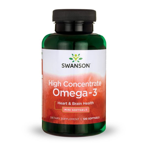 Swanson High Concentrate Omega-3 Fish Oil - Essential Fatty Acids - (120 Softgels, 680mg Each)