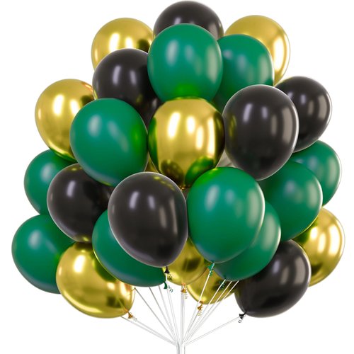 PartyWoo Black Gold and Green Balloons, 60 Pcs 12 Inch Green Balloons, Black Balloons and Gold Balloons, Green Gold Black Balloons for Black Party Decorations, Green Birthday Decorations