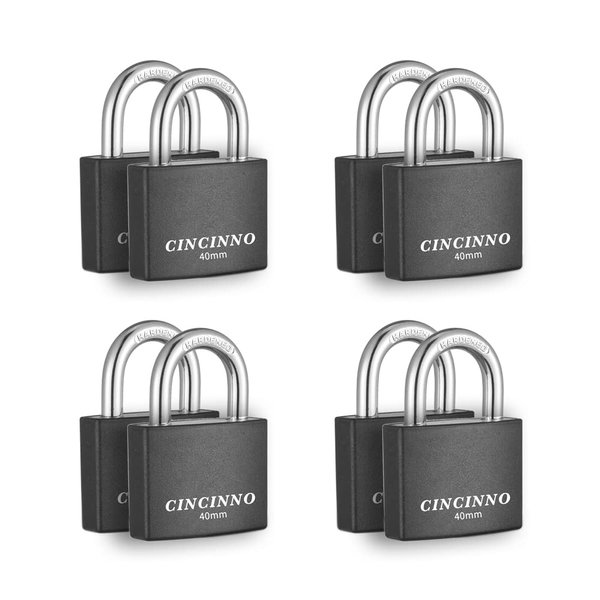 CINCINNO Covered Aluminum Padlock with Key, 8 Pack 1-9/16" Padlocks with Same Key，Key Lock for Outdoors