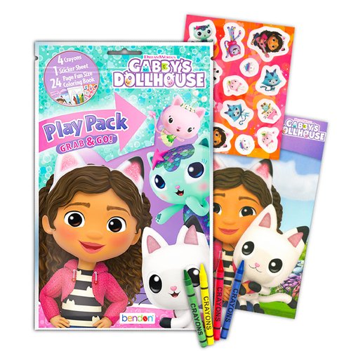 Rainbow Studios DreamWorks Gabby's Dollhouse Play Pack Party Favors - Bundle with 6 Treat Bags Coloring Book, Stickers, Utensils and More (Gabby's Goodie Bag)