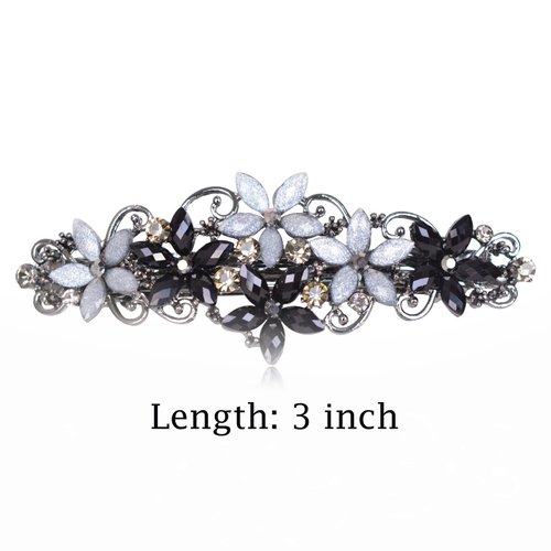 Bleiou 2 Pack Vintage Flower Design Rhinestone Hair Barrette Clip Luxury Flower Hair Barettes for Women Girls (Pink-Blue & Black-Blue)