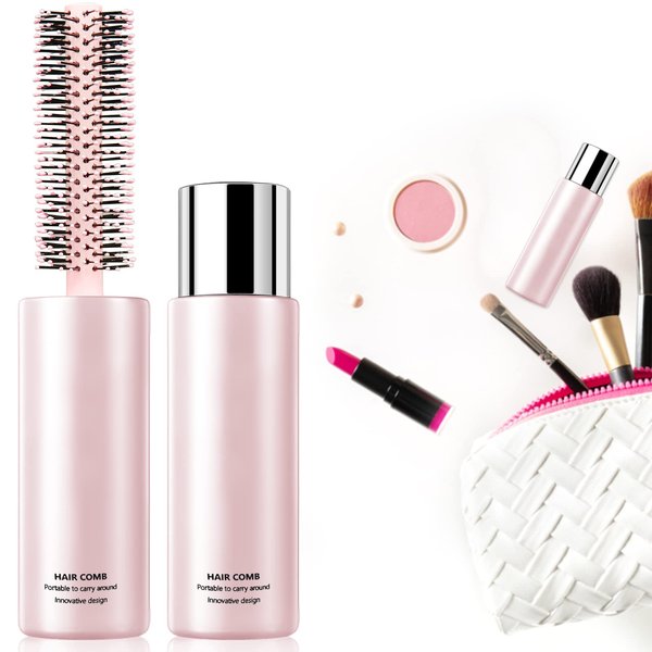 Round Brush for Blow Drying, Small Travel Hair Wet Brush Curly Hair Brush， Hair Brush for Curly Hair, Mini Brush for Thick Hair Thin Hair, Hair Styling Curling Straightening Hairs Wet & Dry for Women(Pink)