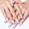 GLAMERMAID Press on Nails Almond,Ombre Gel False Nails with Design,24 PCS Glue on Nails,Reusable Acrylic Stick on Nails Tips Manicure Set for Women,Hazy Beauty