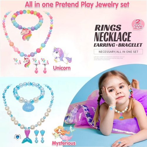 Toys for Girls Jewelry,37PCS Princess Toddler Girl Toys Age 6-8 for Pretend Play & Dress Up, Adjustable Ring Clip on Earrings Kids Toys for 3 4 5 6 7 8 9 Year Old Girls Christmas Birthday Gifts Ideas