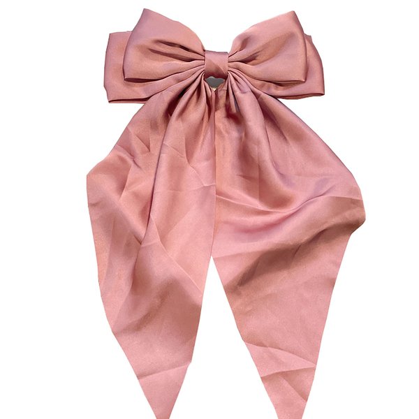 Long streamer oversized bow top clip hair clip for the back of the head tassel solid color bow hair clip hair bow ponytail clip(DSF)