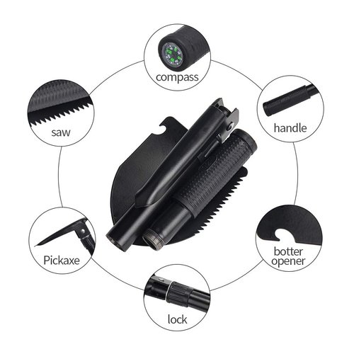 Jipemtra Gardening Folding Shovel Military Camping Shovel Survival Gear Entrenching Tool with Carrying Pouch Metal Handle for Camping Trekking Gardening Fishing Backpacking Snow (Black)