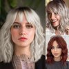 SUIYISHANGMAO Short Wavy Wig with Bangs for Women，Shoulder Length Short Bob Wigs，Loose Wavy Wig，Charming Synthetic Wigs with Natural Wavy Heat Resistant Hair for Daily life and party use (Linen gray)