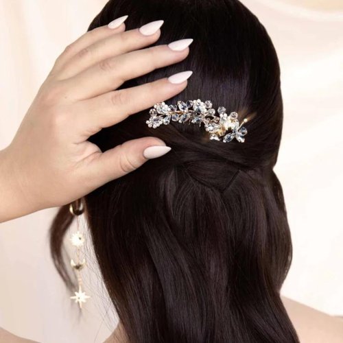 Ettika Hair Combs for Women Accessories. Gold Tone Plated Metal, Ethereal Pearl Leaf Hair Comb. Decorative Hair Combs