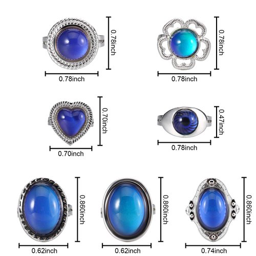 Hicarer 15 Pieces Adjustable Mood Rings for Girls and Boys Mixed Color Changing Mood Rings for Halloween Costume Props Birthday Party Favors and Goodie Bag Fillers