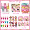 WOOACME Princess Peach Party Favor, 110Pcs Princess Peach Party Supplies Include Button Pins, Key Chains, Bracelets, Stickers, Themed Stamps, Gift Bags, Princess Peach Party Decorations for Girls