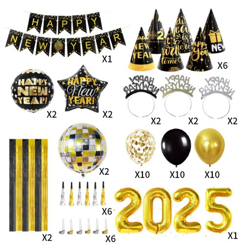 IMISHM Happy New Year Decorations 2025 New Years Party Decorations New Years Eve Party Supplies With Happy New Year Banner New Years Balloons Blowouts Squakers And Hats for New Years Decorations