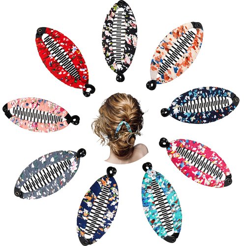 9 Pieces Banana Hair Clip Floral Clincher Hair Claws Bohemia Style Wrapped Cloth Banana Hair Clip Hair Comb Hair Jaw Clips Fish Shape Grips Clamp Hair Accessories for Women Girls (5.3 x 2.4 Inch)