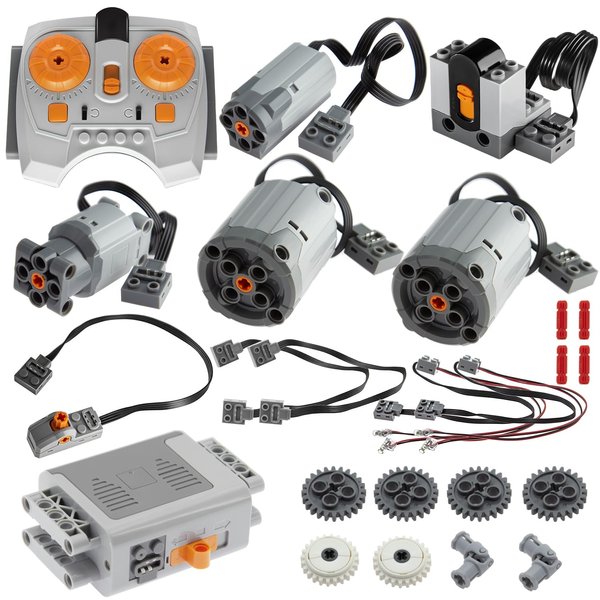 TEESE 24pcs Technic-Motor Set with Adjustable-Speed-Remote-Receiver, Battery-Box-Extension-Cable, Compatible with Technic-Parts