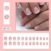 24pcs Press on Nails Short Square Fake Nails Petite White Pink Gradient False Nails Acrylic Nails with French Colorful Floral Designs Artificial Nails Glossy Stick on Nails for Women and Girls Summer Manicure