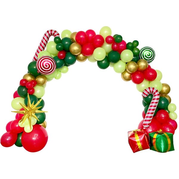 Christmas Balloon Garland Arch Kit, Xmas Red Green Gold latex balloon kit, for Happy New Year Party Decorations