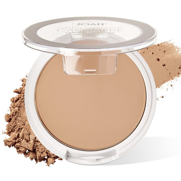 JOAH Perfect Complexion Cashmere Powder Foundation, Medium Face Coverage, Matte Finish, Korean Makeup, Compact Design For Oily & All Skin Types, 16 Hour Wear, Light with Warm Undertones