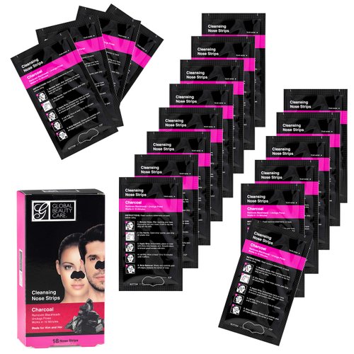 Global Beauty Care 18 Nose Cleansing Strips of Activated Charcoal Nose Strips For Blackheads Removal Charcoal Blackhead Remover Strips - 18 Ct