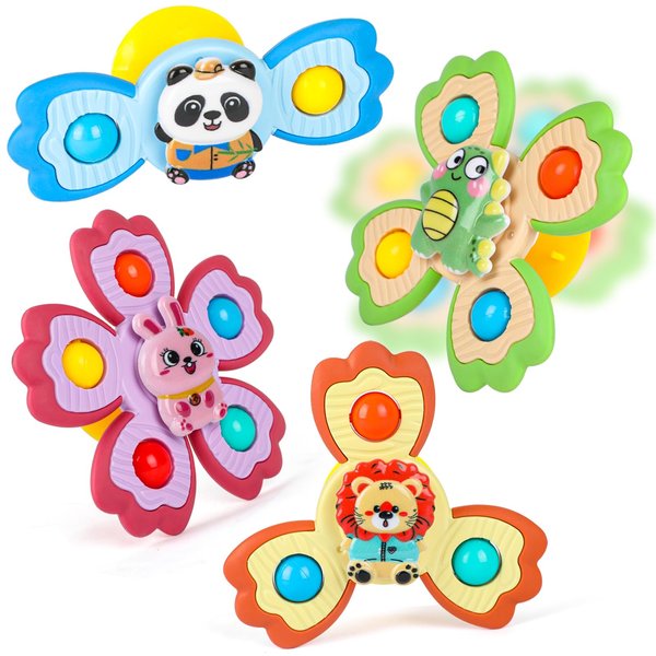 JOFONY 4 PCS Suction Cup Spinners Toys for Baby,Spinning Toy for Baby 3-18 Months Toddlers Sensory Activity Fidget Bath Toy Educational Learning Gifts for Toddlers 1-3 Year Old Boys Girls