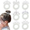 7 Pcs Pearl Crown Hair Ties White Pearl Beads Hair Scrunchies Elastic Hair Bands Beaded Ponytail Holder Crystal Princess Hair Rope Ties Accessories for Women Girls