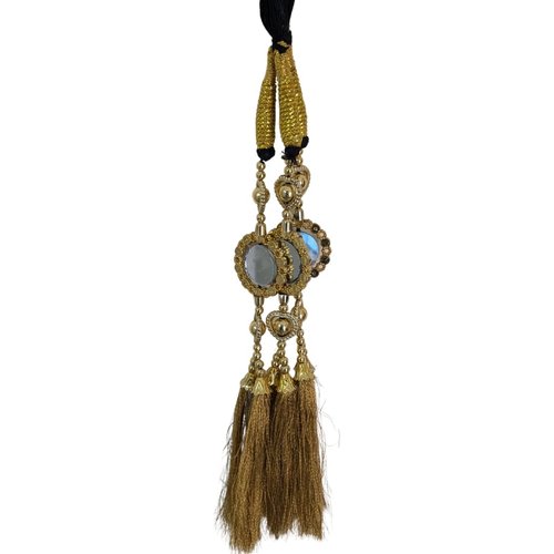Punjabi Paranda/Tassles Hair Accessories For Girls/Hair Parandi Choti. / Hair Extensions Parandi Choti Hair For Women/Wedding Accessories/Hair For Women Big Parandi Golden with Mirror
