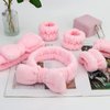 AMCAMI 6 PCS Spa Headband with Wristband Face Wash Set Makeup Headband and Wristband Towel for Washing Face Cosmetic Skincare Headband for Girls Microfiber Make up Headbands Wristbands (Solid pink)