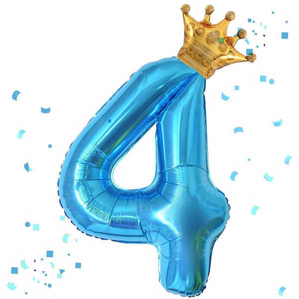 40 Inch Blue Number 4 & Mini Crown Balloon for Birthday Party Decorations, 4th Birthday Party Decorations Blue Theme Party Balloons Decorations Supplies