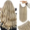 YoungSee Wire Hair Extensions Highlight Invisible Wire Human Hair Extensions Highlights Light Brown with Platinum Blonde Real Hair Wire Extensions Human Hair Extensions with Wire 70G 12Inch