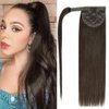 18" Human Hair Ponytail Extensions 85g #2 Dark Brown 100% Remy Human Hair Wrap Around Long Ponytail Clip in Hair Extensions Straight One Piece Hairpiece (18", Dark Brown)