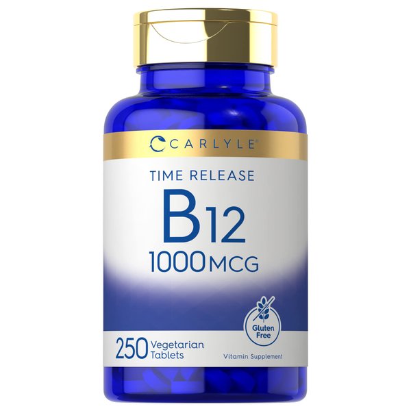 Carlyle Vitamin B12 10C00 mcg | 250 Count | Time Release Tablets | Cyanocobalamin | Vegetarian, Non-GMO, and Gluten Free Supplement
