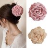 Maluanlrye 2PCS Flower Women's Hair Claws Clip,Fashion Headwear Elegant Lady Fabric Rose Flower Hair Claw Hairpin Women Girls Accessories (Beige&Pink)