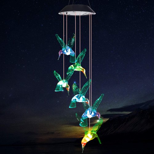 SIX FOXES Wind Chime, Solar Hummingbird Wind Chimes Outdoor/Indoor(Gifts for mom/momgrandma Gifts/Birthday Gifts for mom) Outdoor Decor,Yard Decorations,Memorial Wind Chimes,mom's Best Gifts