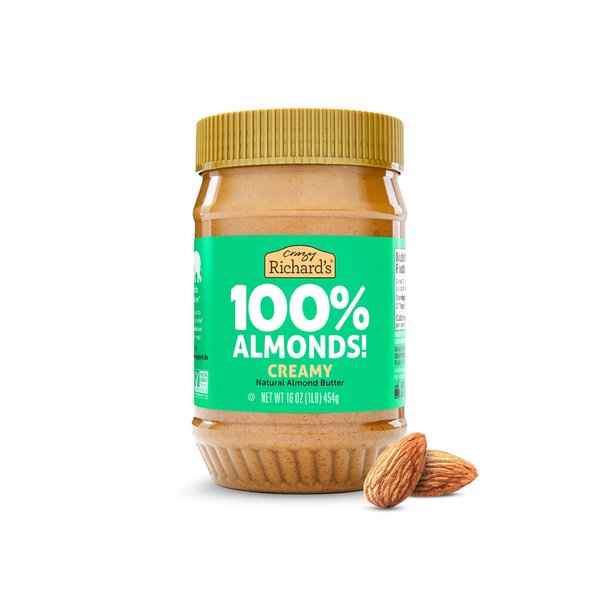 Crazy Richard's 100% All-Natural Creamy Dry Roasted Almond Butter with No Added Sugar and Non-GMO (16 Ounce, Pack of 1)