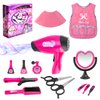 Girls Beauty Salon Set Pretend Play Hair Stylist Toy Kit with Barber Apron, Hair Dryer, Curling Iron, Mirror, Scissors and Styling Accessories