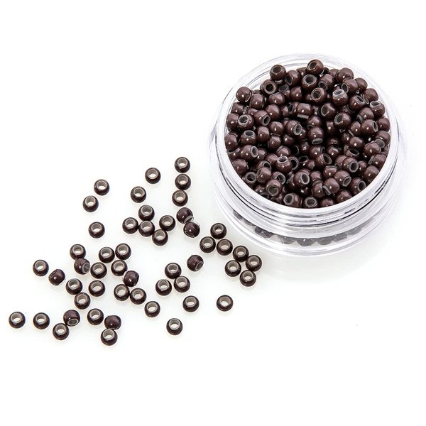 500 PCS Hair Extension Beads Micro Link Silicone Beads for I Tip Human Hair Extensions 3.0x1.8x2.2 mm(Brown)