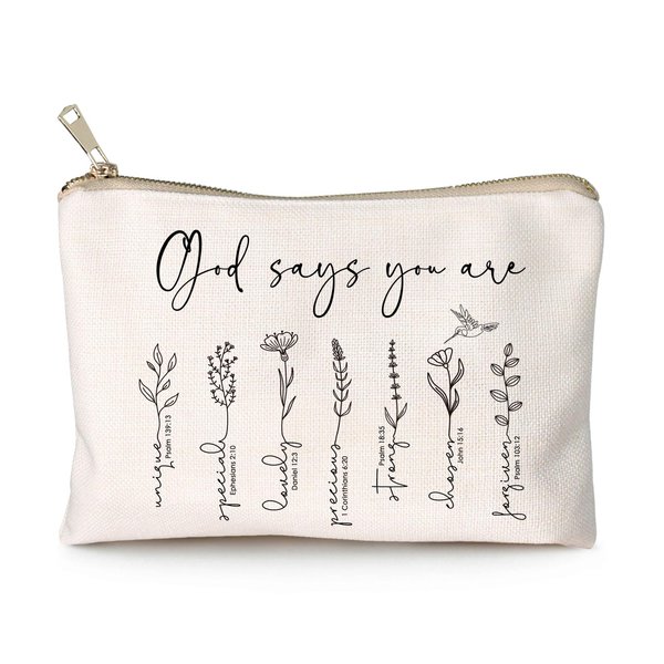God Says You Are Cosmetic Bag, Christian Makeup Bag Bible Verse Floral Bible Verse Makeup Case for Women, Inspirational Cosmetic Bag, Sister Gifts, Affirmations Gifts (God says you are...)