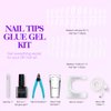 Gelike EC Soft Gel Nail Tip and Glue Gel Kit, Gel x Nail Kit with Almond and Coffin Shape, Ultra-Portable LED Nail Lamp, French Tip Nail Stamp DIY Nail Art Tools Gel Nail Extension Kit