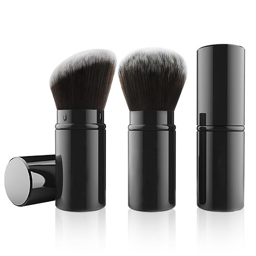 Falliny Retractable Makeup Brush, 2 Pack Travel Kabuki Face Blush Brush, Portable Powder Foundation Sunscreen Brush with Cover for Blush, Bronzer, Buffing, Flawless Powder Cosmetics