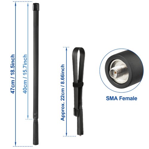 Bingfu Dual Band VHF UHF 136-520MHz 18.5 inch Foldable CS Tactical SMA Female Ham Radio Antenna for Kenwood Wouxun Baofeng BF-F8HP UV-5R UV-82 BF-888S GT-3 Handheld Ham Two Way Radio Walkie Talkie
