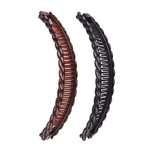 2Pack One Black And One Brown Tort Banana Clips Fish Clips Vintage Clincher Combs Tool for Thick Curly Hair Accessories Long Hair Clips Banana Hair Comb Fish Grip Slide Hair Clips, Clips and Barrettes
