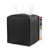 Leather Tissue Box Cover Square – Tissue Holder with Bottom Belt [JESMINI, Black] Aesthetic PU Leather Tissue Box Holder Decorative for Bathroom, Home Office Decor