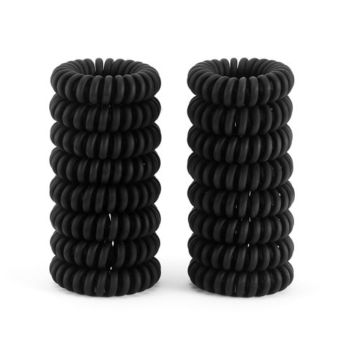 QIUTIMIY 16Pcs Spiral Hair Ties, (Frosted Black) Hair Elastic Coils for Women and Girls, Waterproof Phone Cord Hair Scrunchies Accessories Bands for Ponytails and Updos