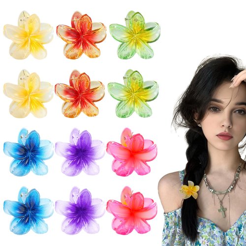 MHDGG Small Plumeria Flower Hair Clips Cute Hair Clips,12PcsSweet Flower Clips Decorative Hair Accessories for Women Hair Barrettes Hairclips Headpieces Non Slip