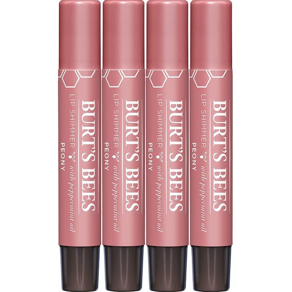 Burt's Bees Shimmer Lip Tint Easter Basket Stuffers, Shimmering Lip Oil Stick, Moisturizing for All Day Hydration with Natural Glowy Pigmented Finish & Buildable Color, Peony (4-Pack)