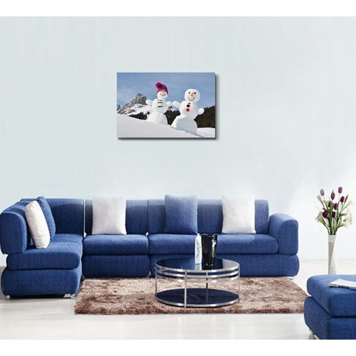 wall26 - Canvas Prints Wall Art - Two Happy Snowmen on a Snowy Day in December | Modern Wall Decor/Home Decoration Stretched Gallery Canvas Wrap Giclee Print. Ready to Hang - 24" x 36"